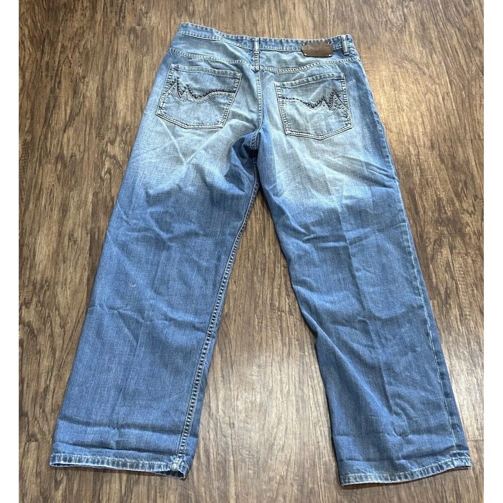 ECKO UNLTD Jeans Baggy Fit Mens 38 x 31 Embroidered Pockets Y2K Skater Grunge